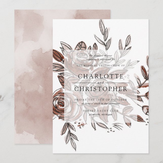 blush pink watercolor roses wedding invitation (Front/Back)