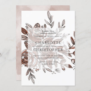 blush pink watercolor roses wedding invitation