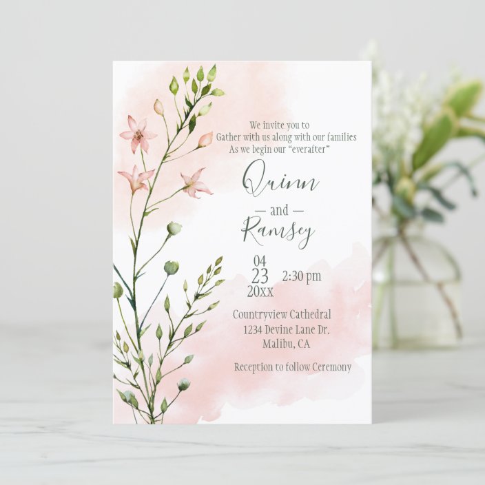 Blush Pink Watercolor Script Wedding Invitation | Zazzle.com