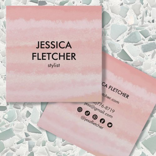 Blush Pink Watercolor Social Media Minimalist Square Business Card