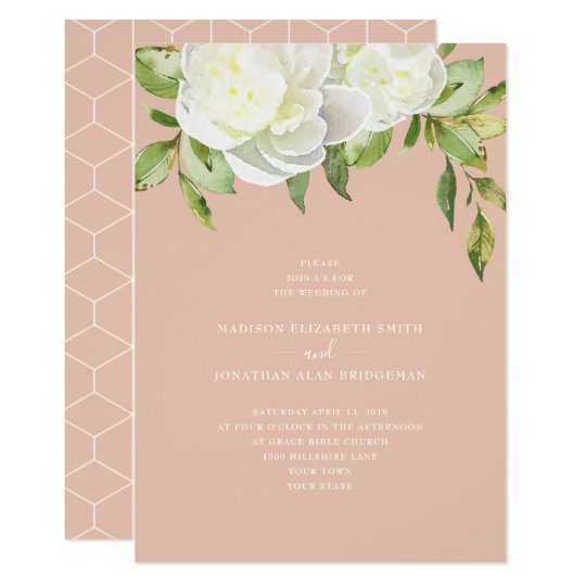 Blush Pink Watercolor Spring Floral Peony Wedding Invitation