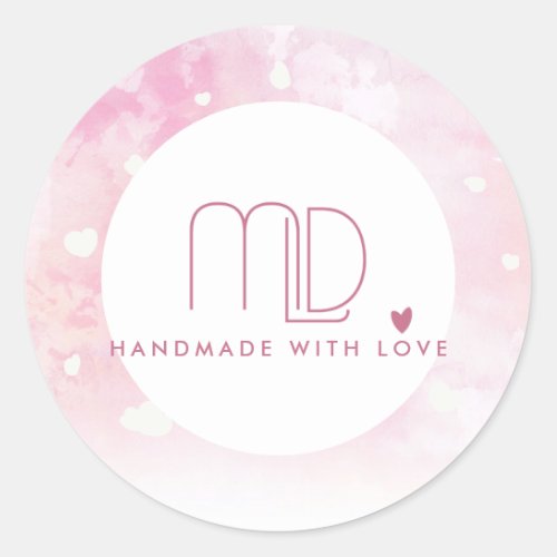 BLUSH PINK WATERCOLOR STAR CIRCLE HOLLOW LOGO CLASSIC ROUND STICKER