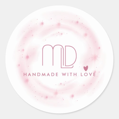 BLUSH PINK WATERCOLOR STAR CIRCLE HOLLOW LOGO CLASSIC ROUND STICKER