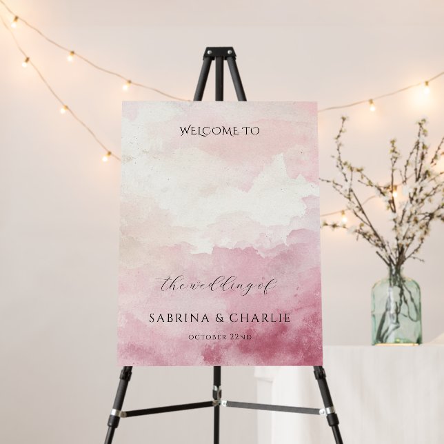 Blush Pink Watercolor Wash Elegant Welcome Sign (In Situ (Stand))