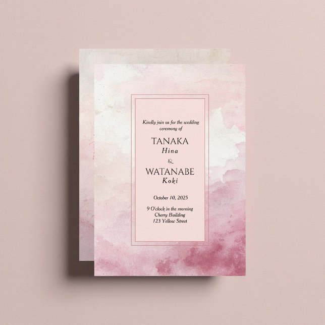 Blush Pink Watercolor Wash Japanese Wedding Invitation (Creator Uploaded)
