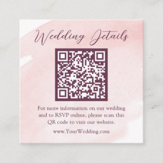 Blush Pink Watercolor Wedding Details | QR Code Enclosure Card