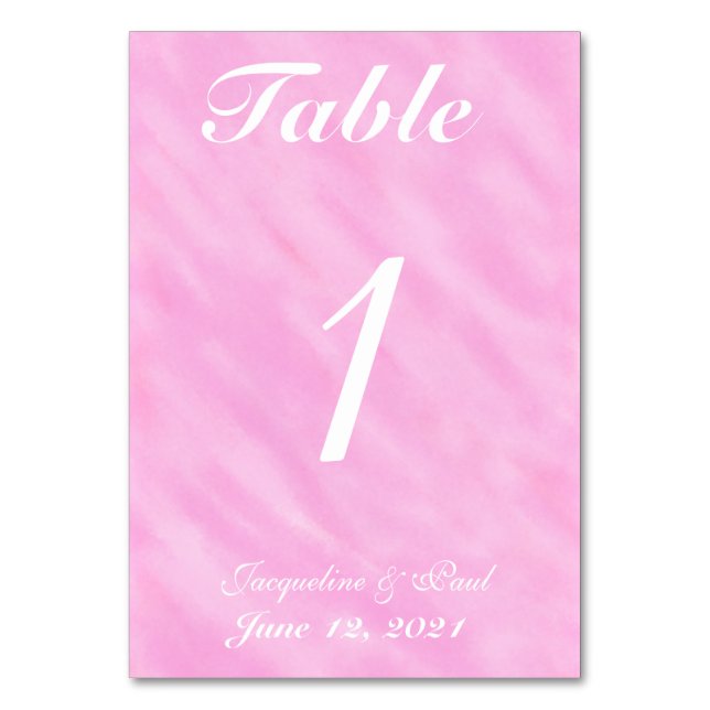 Blush Pink Watercolor Wedding Table No. Cards (Front)
