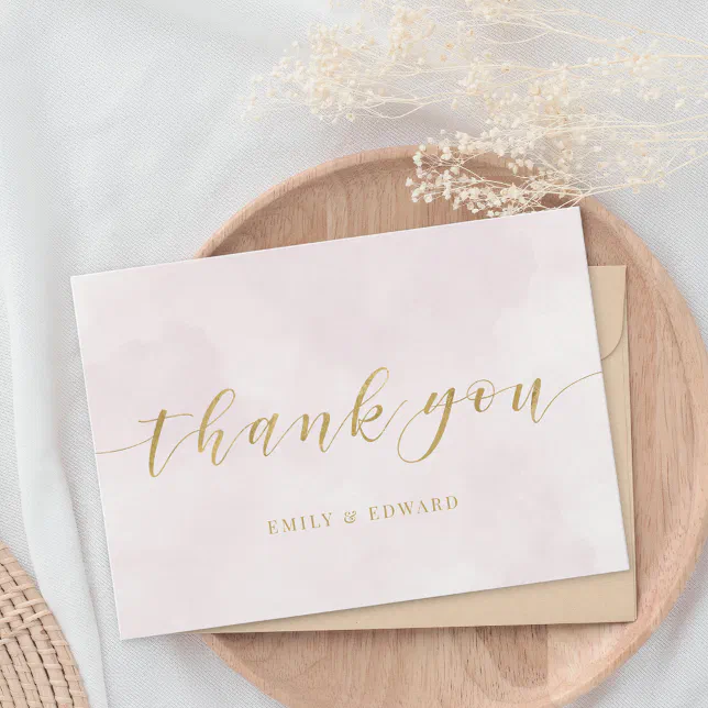 Blush Pink Watercolor Wedding Thank You Card | Zazzle