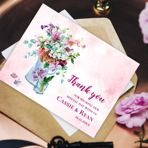 Blush Pink Watercolor Wildflower Wedding Thank You Postcard