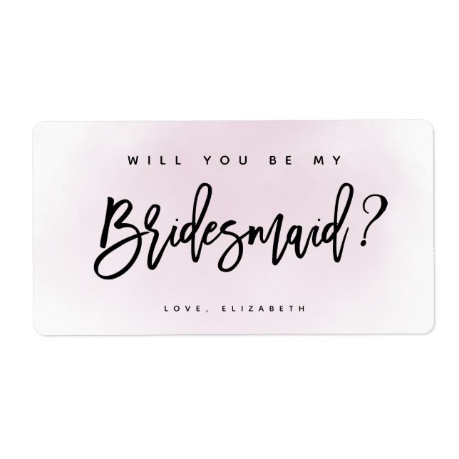 Blush Pink Watercolor Will You Be My Bridesmaid Label (Front)