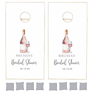 Blush Pink Watercolor Wine Bridal Shower Cornhole Set