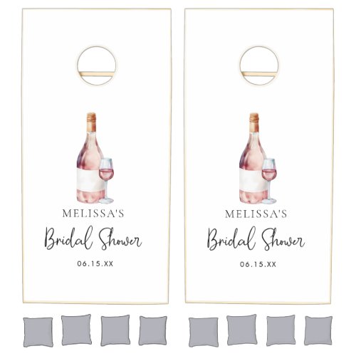 Blush Pink Watercolor Wine Bridal Shower Cornhole Set