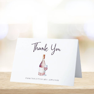 Blush Pink Watercolor Wine Bridal Shower Thank You Card