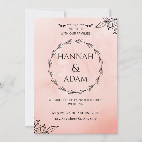 Blush Pink Watercolor Wreath Wedding Invitation