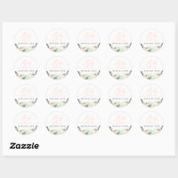 Blush pink watercolour floral baby shower classic round sticker