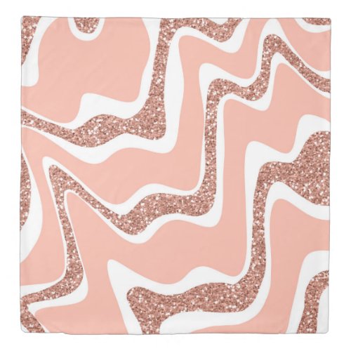 Blush Pink wave design with faux rose gold glitter Duvet Cover