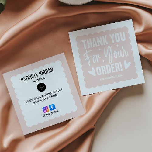 Blush Pink Wave Order Thank you LOGO Social Icon  Square Business Card