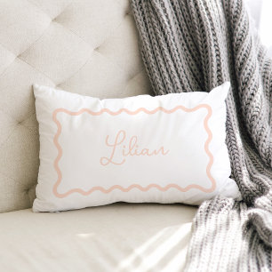 Blush Pink Wavy Scallop Frame Monogram Lumbar Pillow