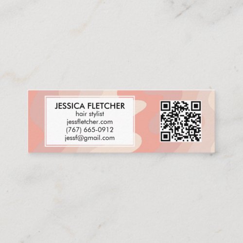 Blush Pink Wavy Stripes Minimalist QR Code Bold Mini Business Card