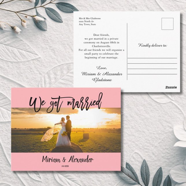 Blush Pink We eloped Wedding announcement Postcard (Creator Uploaded)