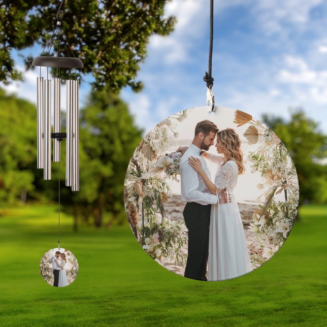 Blush Pink Wedding Anniversary Monogram Photo Wind Chime (Outdoor)