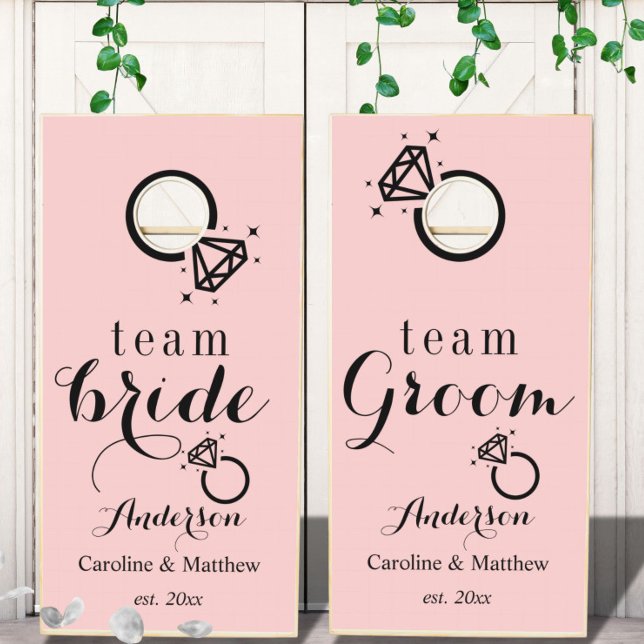 Blush Pink Wedding bride and groom teams  Cornhole Set (Creator Uploaded)