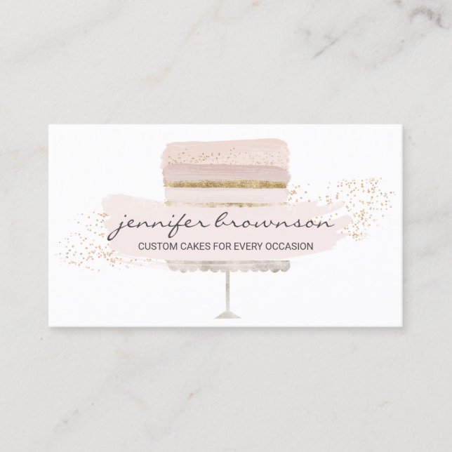 Blush Pink Wedding Cake Logo Occasion Party Sweets Business Card (Front)