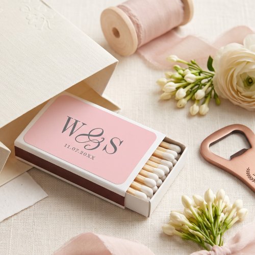 Blush Pink wedding couples initials Matchboxes