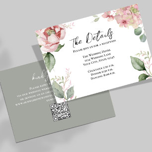 Blush Pink Wedding Details Floral Grey Enclosure Card