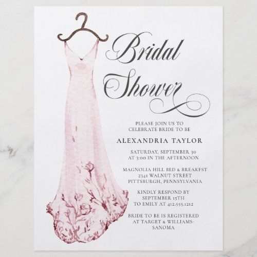 Blush Pink Wedding Dress Bridal Shower Invitation  Flyer