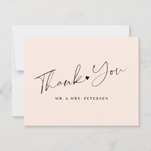 Blush pink wedding elegant script  thank you card