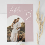 Blush Pink Wedding | Elegant Soft Rose Arch Photo Table Number<br><div class="desc">Add a soft, romantic touch to your wedding decor with this blush pink table number card. Designed with elegant script text and a customizable arch shape photo section, this soft rose minimalist design is perfect for couples planning a modern, boho, or spring summer themed wedding. Ideal for those who appreciate...</div>