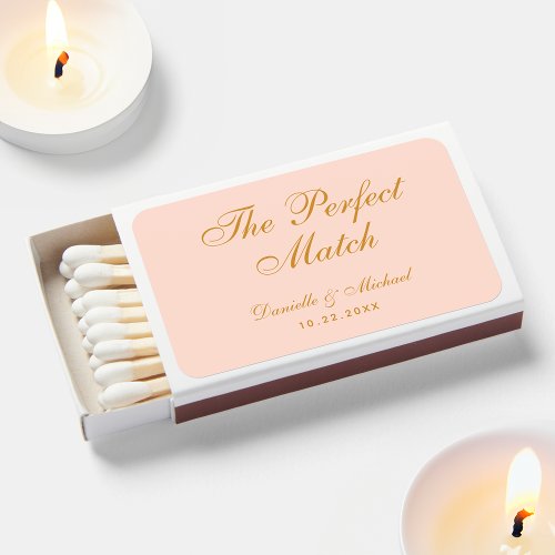 Blush Pink Wedding Favors Simple Golden Script     Matchboxes