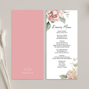 Blush Pink Wedding Floral Dinner Menu