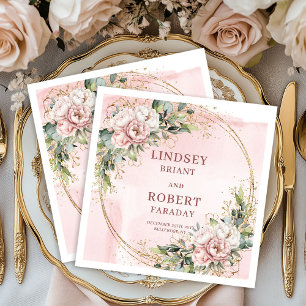 Blush Pink Wedding Floral Eucalyptus Glitter Party Napkins