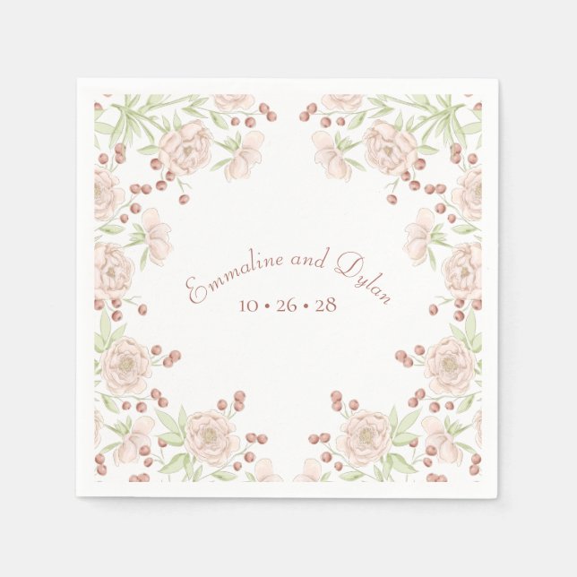Blush Pink Wedding Floral Napkins (Front)