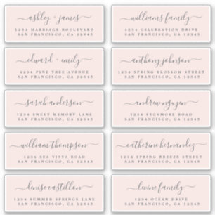 Blush Pink Wedding Guest Address Sticker