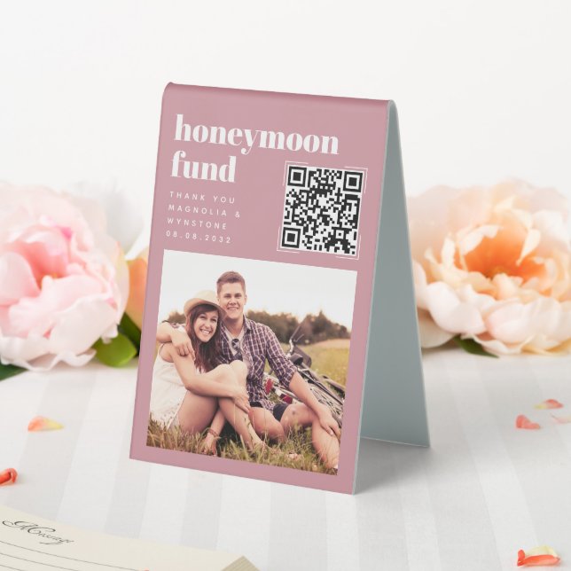 Blush Pink Wedding Honeymoon Fund QR Code Table Tent (In SItu (Wedding))