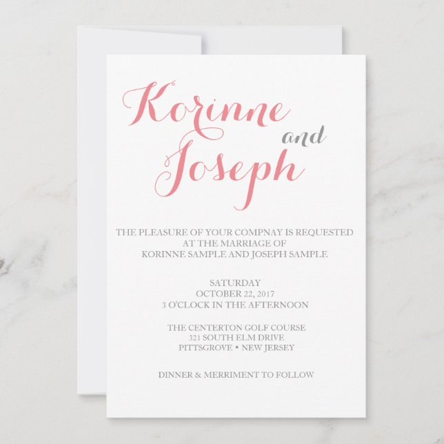 Blush Pink Wedding Invitation - Calligraphy Style (Front)