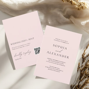 Blush Pink Wedding Invitation with QR Code RSVP