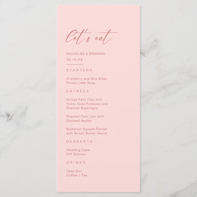 Blush Pink Wedding Menu (Front)