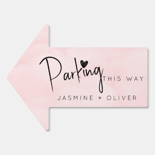Blush pink wedding parking arrow sign