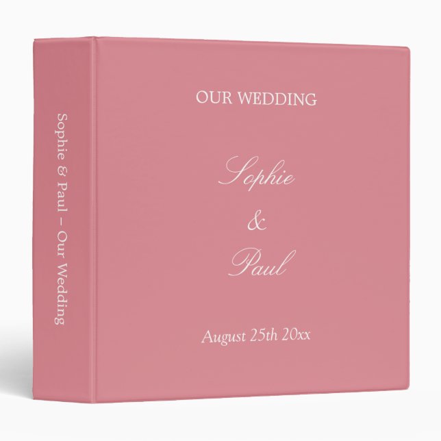Blush Pink Wedding Personalized 3 Ring Binder (Front/Spine)
