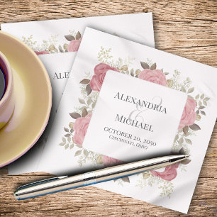 Blush Pink Wedding Personalized Floral Napkins