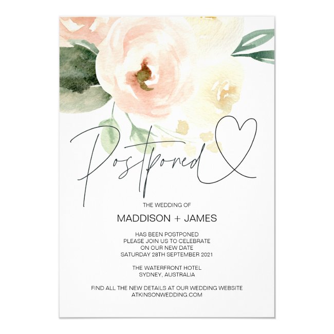 Blush Pink Wedding Postponed Change the Date Invitation