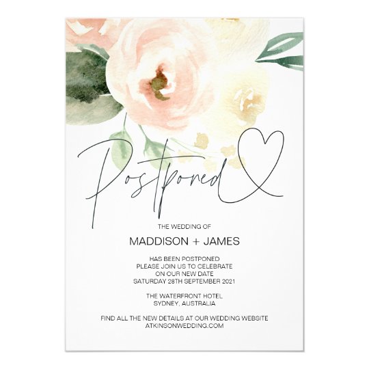 Blush Pink Wedding Postponed Change the Date Invitation