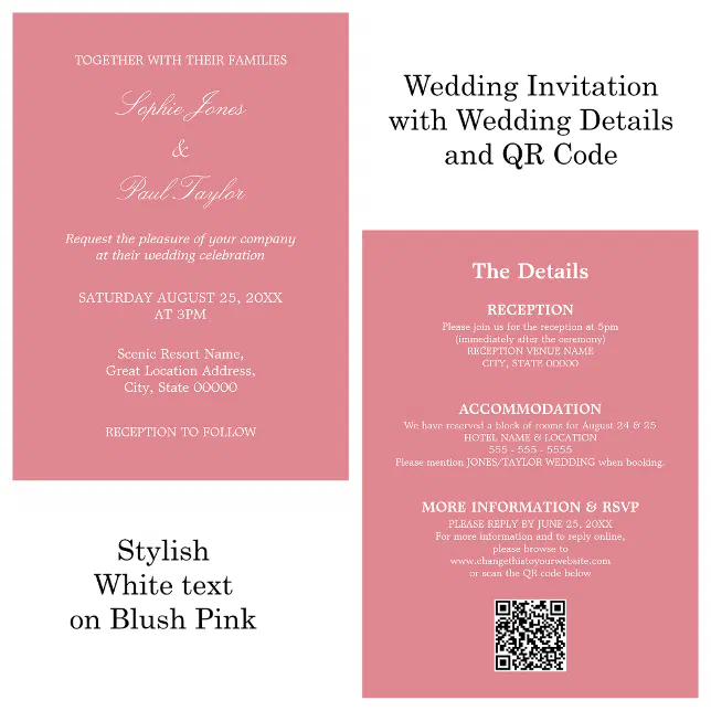 Blush Pink Wedding QR Code RSVP Invitation Zazzle