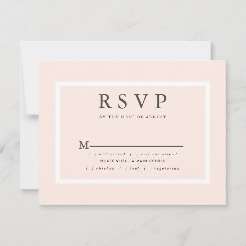 Blush Pink Wedding RSVP Card with Meal Options
