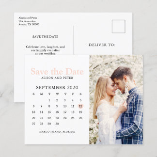 Blush Pink Wedding Save the Date Calendar Photo Announcement Postcard