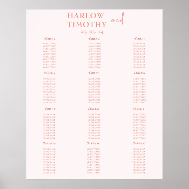 Blush Pink Wedding seating charts (Front)